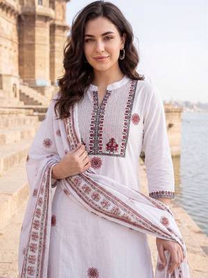 Women Ethnic Motifs Embroidered Regular  Cotton Kurta with Trousers & With Dupatta 2