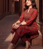 Women Ethnic Motifs Printed Regular  Cotton Kurta with Trousers