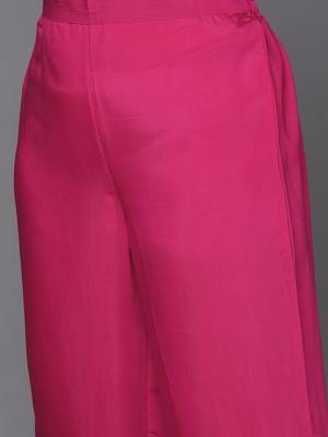 Plus Size Magenta Embroidered Straight Kurta Trousers With Dupatta Set 3