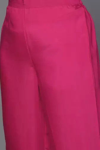 Plus Size Magenta Embroidered Straight Kurta Trousers With Dupatta Set