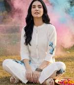 Floral Printed Mandarin Collar  Cotton A-Line Kurta With Trouser