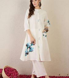 Floral Printed Mandarin Collar Cotton A-Line Kurta With Trouser