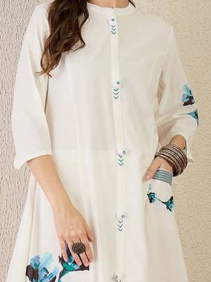 Floral Printed Mandarin Collar  Cotton A-Line Kurta With Trouser 7