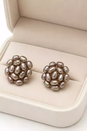 Grey freshwater baroque pearl cluster stud earrings