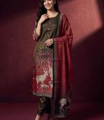 Women Animal Printed Regular Kurta with Trousers & With Dupatta