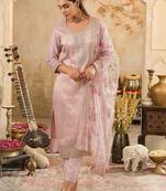 Ethnic Motifs Woven Design Zari Straight Kurta With Trousers & Dupatta
