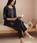 Women Ethnic Motifs Embroidered Regular Thread Work  Cotton Kurta with Trousers