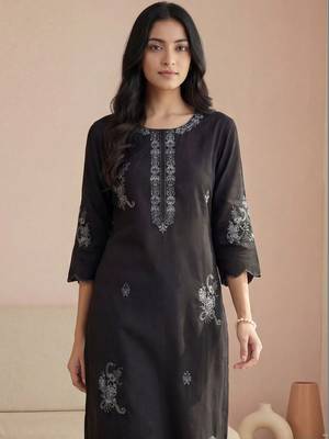 Women Ethnic Motifs Embroidered Regular Thread Work  Cotton Kurta with Trousers 2