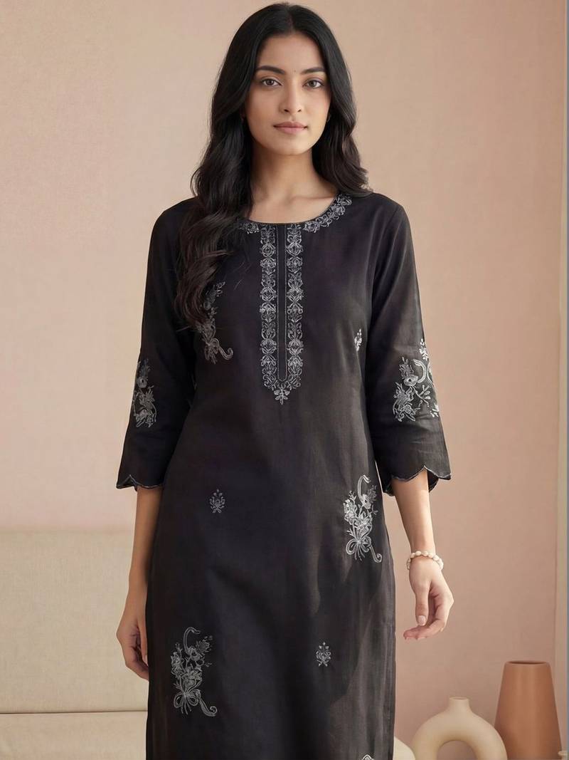Women Ethnic Motifs Embroidered Regular Thread Work  Cotton Kurta with Trousers