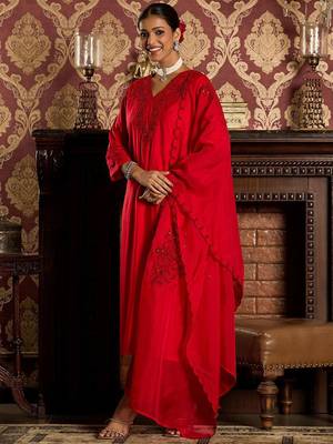 Ethnic Motifs Embroidered Sequined Straight Kurta With Trousers & Dupatta 1