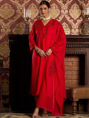 Ethnic Motifs Embroidered Sequined Straight Kurta With Trousers & Dupatta 4