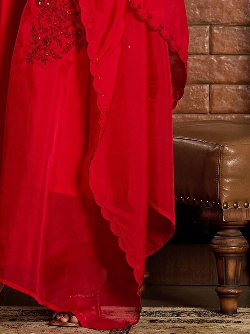Ethnic Motifs Embroidered Sequined Straight Kurta With Trousers & Dupatta