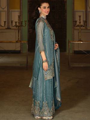 Women Paisley Embroidered Regular Beads and Stones Kurta with Palazzos & With Dupatta 6