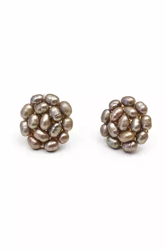 Grey freshwater baroque pearl cluster stud earrings