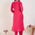 Floral Embroidered Round Neck Thread Work Straight Kurta with Trousers