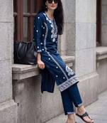 Women Ethnic Motifs Embroidered Regular Chikankari Kurta with Trousers