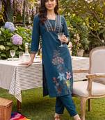 Women Floral Embroidered Regular Thread Work  Cotton Kurta with Trousers