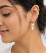 Pure natural freshwater pearl cluster drop earrings with gold-tone studs