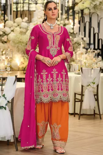 Women Ethnic Motifs Embroidered Regular Thread Work Kurta with Patiala & With Dupatta