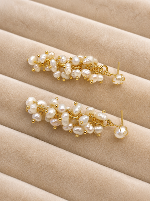Pure natural freshwater pearl cluster drop earrings with gold-tone studs 2