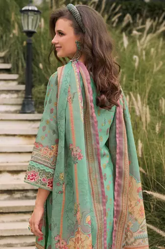 Floral Printed Sequinned Linen Kurta With Trousers And Dupatta