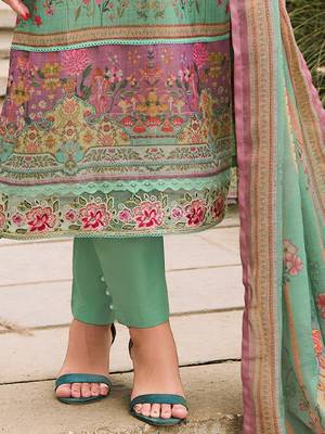 Floral Printed Sequinned Linen Kurta With Trousers And Dupatta 7