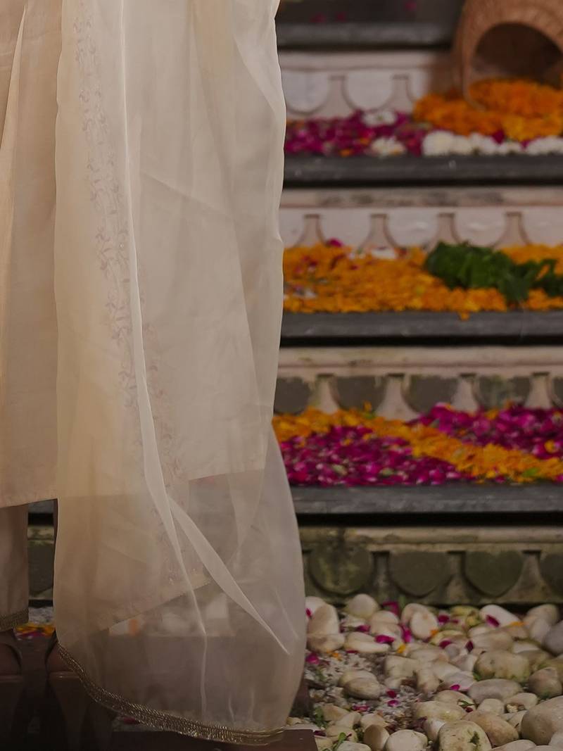 Floral Embroidered Liva Kurta with Trousers & Dupatta