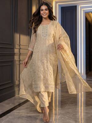 Women Ethnic Motifs Embroidered Regular Thread Work Kurta with Trousers & With Dupatta 1