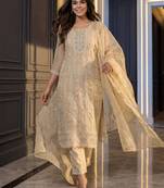 Women Ethnic Motifs Embroidered Regular Thread Work Kurta with Trousers & With Dupatta