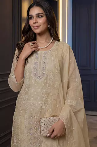 Women Ethnic Motifs Embroidered Regular Thread Work Kurta with Trousers & With Dupatta