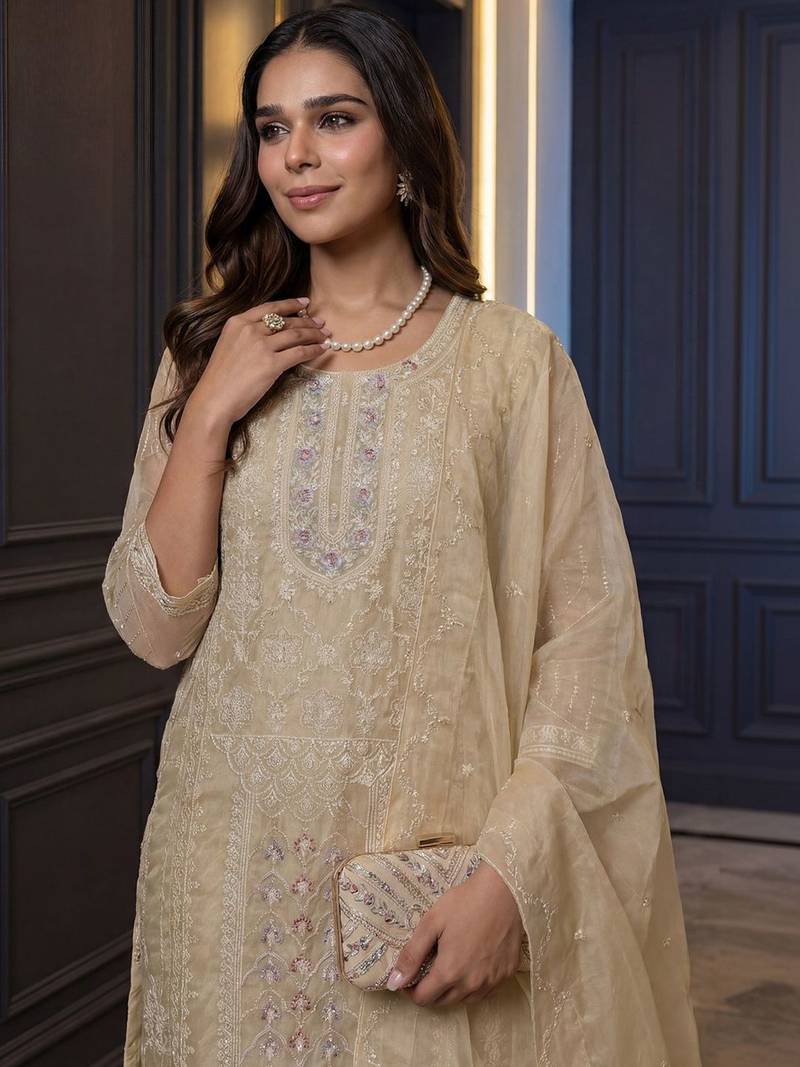 Women Ethnic Motifs Embroidered Regular Thread Work Kurta with Trousers & With Dupatta