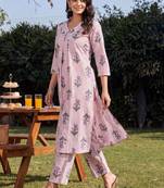 Women Printed Regular  Cotton Kurta with Trousers