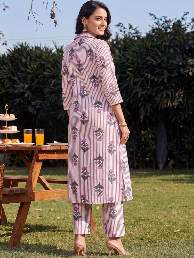 Women Printed Regular  Cotton Kurta with Trousers
