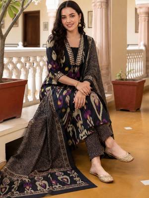 Women Ethnic Motifs Printed Regular  Cotton Kurta with Trousers & With Dupatta 1