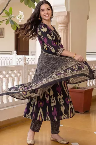 Women Ethnic Motifs Printed Regular Pure Cotton Kurta with Trousers & With Dupatta