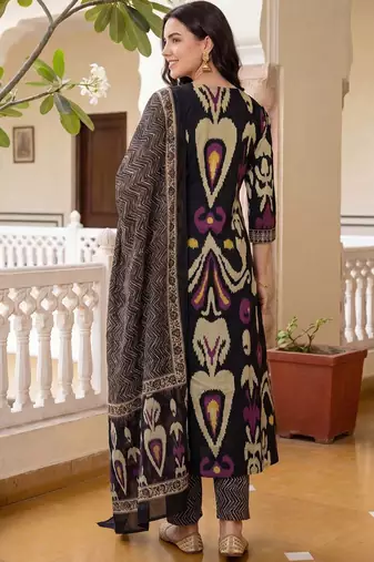 Women Ethnic Motifs Printed Regular Pure Cotton Kurta with Trousers & With Dupatta