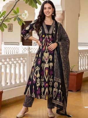 Women Ethnic Motifs Printed Regular  Cotton Kurta with Trousers & With Dupatta 6