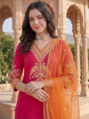 Women Ethnic Motifs Embroidered Regular Thread Work Kurta with Trousers & With Dupatta 3
