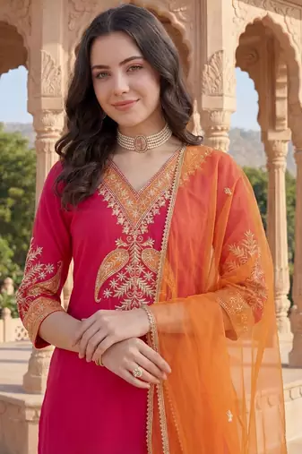 Women Ethnic Motifs Embroidered Regular Thread Work Kurta with Trousers & With Dupatta