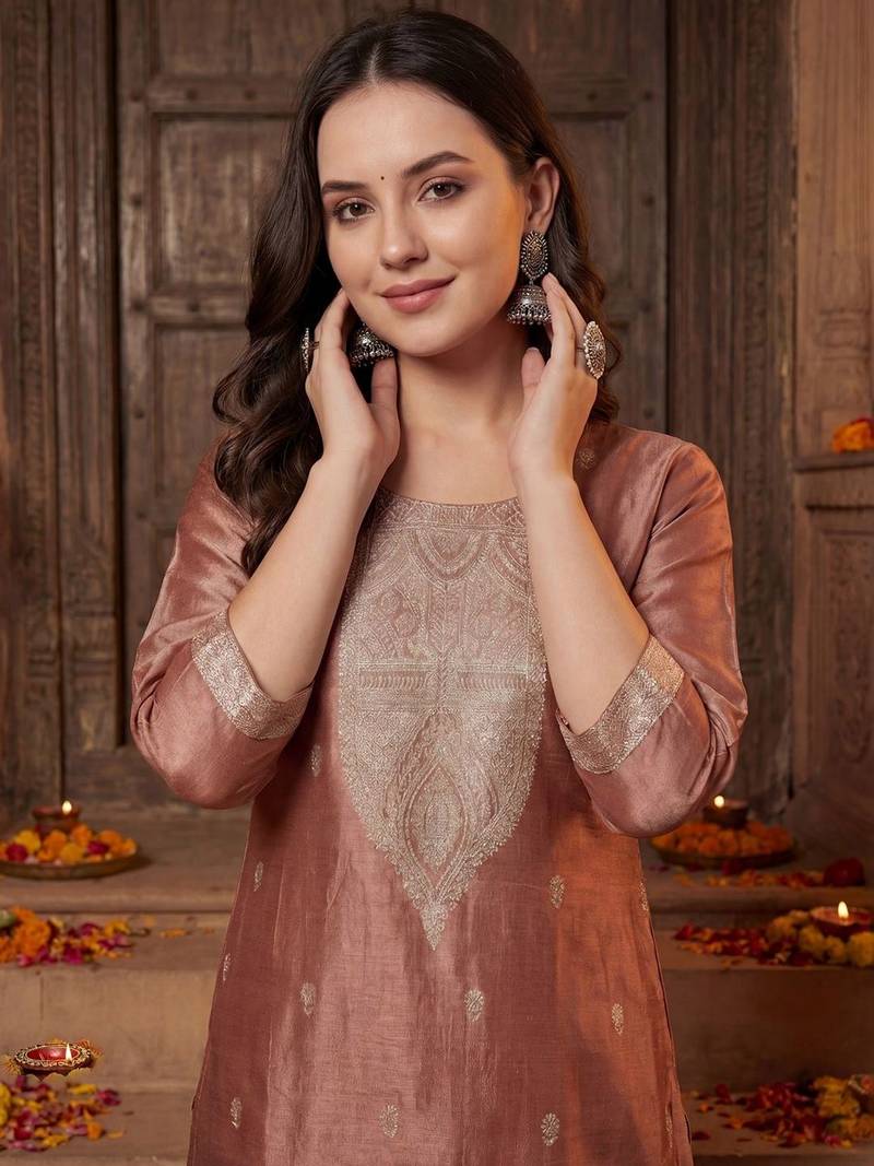 Women Ethnic Motifs Regular Kurta with Trousers & With Dupatta