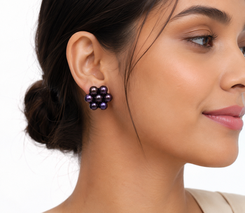 Dark purple freshwater pearl cluster flower stud earrings 1