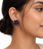 Dark purple freshwater pearl cluster flower stud earrings