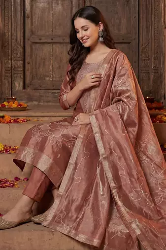 Women Ethnic Motifs Regular Kurta with Trousers & With Dupatta