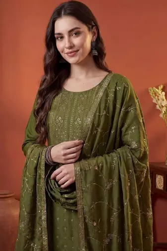 Women Ethnic Motifs Embroidered Regular Kurta with Trousers & With Dupatta