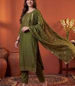 Women Ethnic Motifs Embroidered Regular Kurta with Trousers & With Dupatta