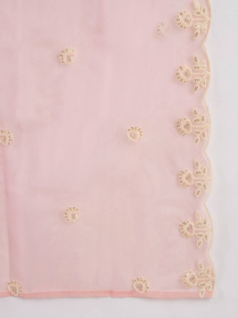 Floral Embroidered Thread Work Straight Kurta With Trouser And Dupatta