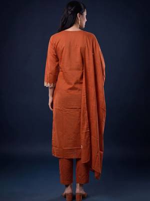 Women Ethnic Motifs Embroidered Regular Thread Work  Cotton Kurta with Trousers & With Dupatta 4