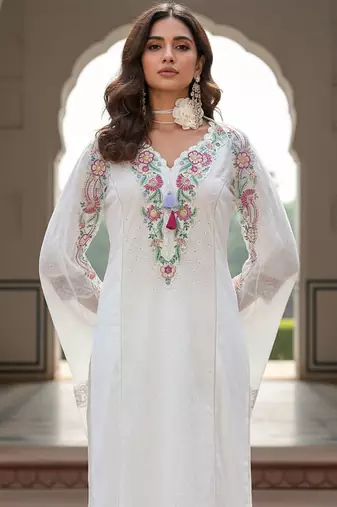 Women Floral Embroidered Regular Sequinned  Cotton Kurta & Trousers & Dupatta