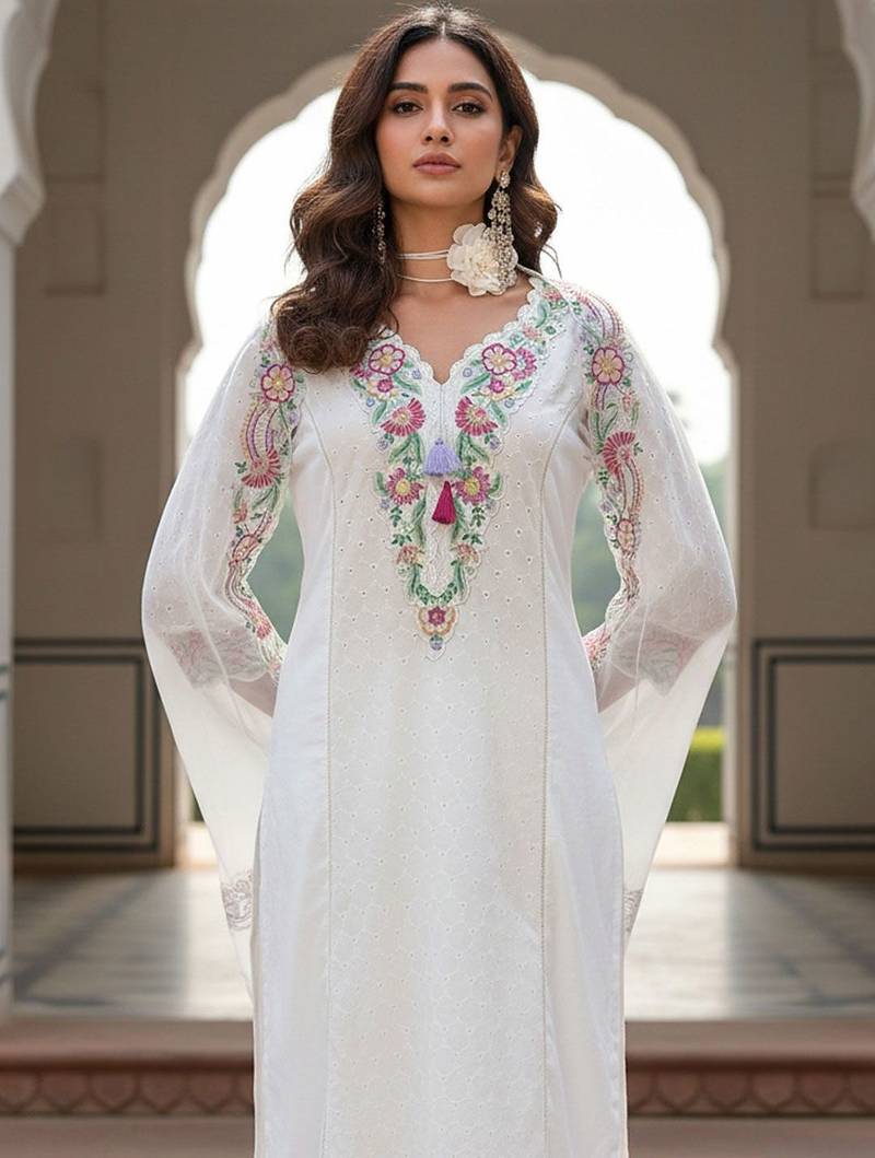 Women Floral Embroidered Regular Sequinned  Cotton Kurta & Trousers & Dupatta