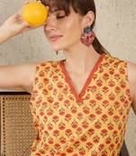 Ethnic Motifs Printed V-Neck Straight  Cotton Kurta With Trousers